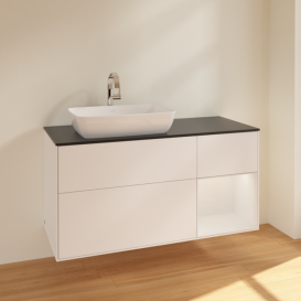 Тумба под раковину Villeroy & Boch Finion 120х50,1 см с подсветкой МДФ белый матовый лак/стекло черное матовое F812GFMT