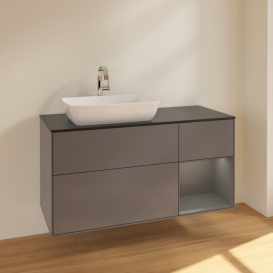 Тумба под раковину Villeroy & Boch Finion 120х50,1 см с подсветкой МДФ антрацит матовый лак/стекло черное матовое F812GKGK