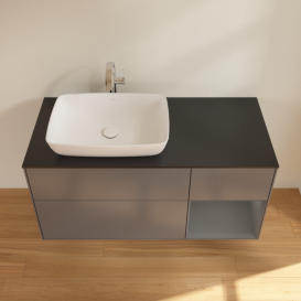 Тумба под раковину Villeroy & Boch Finion 120х50,1 см с подсветкой МДФ антрацит матовый лак/стекло черное матовое F812GKGK