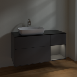 Тумба под раковину Villeroy & Boch Finion 120х50,1 см с подсветкой МДФ антрацит матовый лак/стекло черное матовое F812GKGK