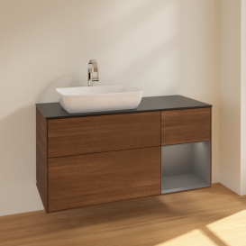 Тумба под раковину Villeroy & Boch Finion 120х50,1 см с подсветкой МДФ шпон грецкого ореха/стекло черное матовое F812GKGN