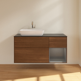 Тумба под раковину Villeroy & Boch Finion 120х50,1 см с подсветкой МДФ шпон грецкого ореха/стекло черное матовое F812GKGN