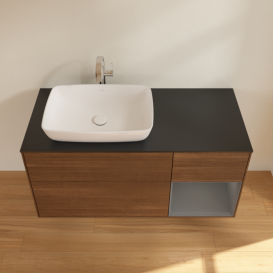 Тумба под раковину Villeroy & Boch Finion 120х50,1 см с подсветкой МДФ шпон грецкого ореха/стекло черное матовое F812GKGN