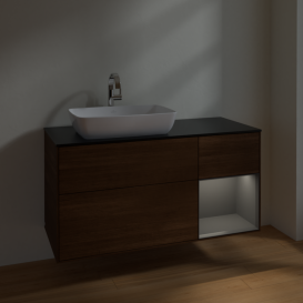 Тумба под раковину Villeroy & Boch Finion 120х50,1 см с подсветкой МДФ шпон грецкого ореха/стекло черное матовое F812GKGN