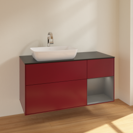 Тумба под раковину Villeroy & Boch Finion 120х50,1 см с подсветкой МДФ пион матовый лак/стекло черное матовое F812GKHB