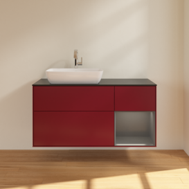 Тумба под раковину Villeroy & Boch Finion 120х50,1 см с подсветкой МДФ пион матовый лак/стекло черное матовое F812GKHB