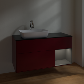 Тумба под раковину Villeroy & Boch Finion 120х50,1 см с подсветкой МДФ пион матовый лак/стекло черное матовое F812GKHB