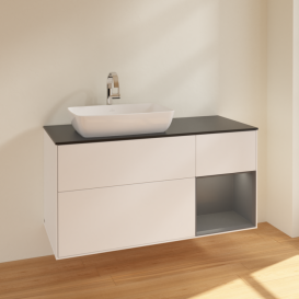 Тумба под раковину Villeroy & Boch Finion 120х50,1 см с подсветкой МДФ белый матовый лак/стекло черное матовое F812GKMT