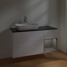 Тумба под раковину Villeroy & Boch Finion 120х50,1 см с подсветкой МДФ белый матовый лак/стекло черное матовое F812GKMT