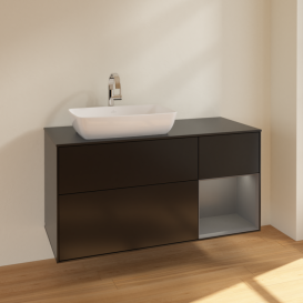 Тумба під раковину Villeroy & Boch Finion 120х50,1 см із підсвічуванням МДФ чорний матовий лак/скло чорне матове F812GKPD
