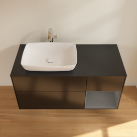 Тумба под раковину Villeroy & Boch Finion 120х50,1 см с подсветкой МДФ черный матовый лак/стекло черное матовое F812GKPD