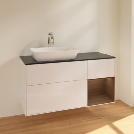 Тумба под раковину Villeroy & Boch Finion 120х50,1 см с подсветкой МДФ глянцевый белый лак/стекло черное матовое F812GNGF