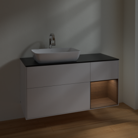 Тумба под раковину Villeroy & Boch Finion 120х50,1 см с подсветкой МДФ глянцевый белый лак/стекло черное матовое F812GNGF