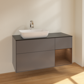 Тумба под раковину Villeroy & Boch Finion 120х50,1 см с подсветкой МДФ антрацит матовый лак/стекло черное матовое F812GNGK