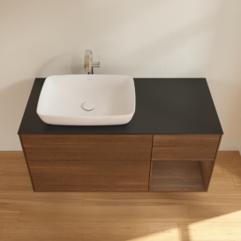 Тумба под раковину Villeroy & Boch Finion 120х50,1 см с подсветкой МДФ шпон грецкого ореха/стекло черное матовое F812GNGN