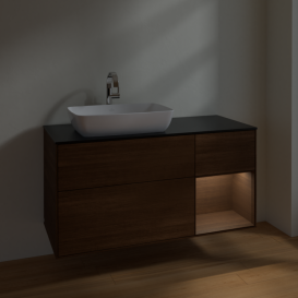 Тумба под раковину Villeroy & Boch Finion 120х50,1 см с подсветкой МДФ шпон грецкого ореха/стекло черное матовое F812GNGN