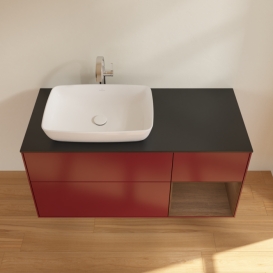 Тумба под раковину Villeroy & Boch Finion 120х50,1 см с подсветкой МДФ пион матовый лак/стекло черное матовое F812GNHB