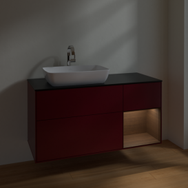 Тумба под раковину Villeroy & Boch Finion 120х50,1 см с подсветкой МДФ пион матовый лак/стекло черное матовое F812GNHB