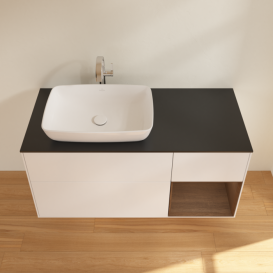 Тумба под раковину Villeroy & Boch Finion 120х50,1 см с подсветкой МДФ белый матовый лак/стекло черное матовое F812GNMT