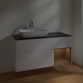 Тумба под раковину Villeroy & Boch Finion 120х50,1 см с подсветкой МДФ белый матовый лак/стекло черное матовое F812GNMT