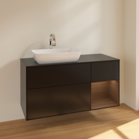 Тумба под раковину Villeroy & Boch Finion 120х50,1 см с подсветкой МДФ черный матовый лак/стекло черное матовое F812GNPD