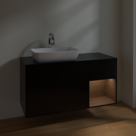 Тумба под раковину Villeroy & Boch Finion 120х50,1 см с подсветкой МДФ черный матовый лак/стекло черное матовое F812GNPD