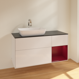 Тумба под раковину Villeroy & Boch Finion 120х50,1 см с подсветкой МДФ глянцевый белый лак/стекло черное матовое F812HBGF