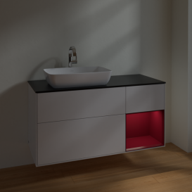 Тумба под раковину Villeroy & Boch Finion 120х50,1 см с подсветкой МДФ глянцевый белый лак/стекло черное матовое F812HBGF