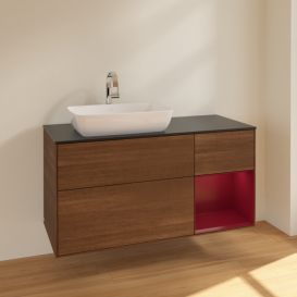 Тумба под раковину Villeroy & Boch Finion 120х50,1 см с подсветкой МДФ шпон грецкого ореха/стекло черное матовое F812HBGN