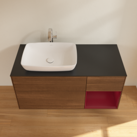 Тумба под раковину Villeroy & Boch Finion 120х50,1 см с подсветкой МДФ шпон грецкого ореха/стекло черное матовое F812HBGN