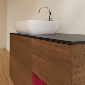 Тумба под раковину Villeroy & Boch Finion 120х50,1 см с подсветкой МДФ шпон грецкого ореха/стекло черное матовое F812HBGN