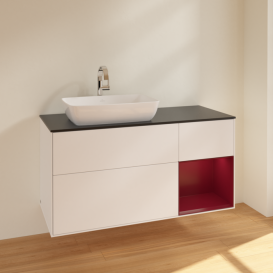 Тумба под раковину Villeroy & Boch Finion 120х50,1 см с подсветкой МДФ белый матовый лак/стекло черное матовое F812HBMT