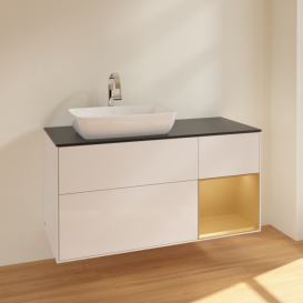 Тумба под раковину Villeroy & Boch Finion 120х50,1 см с подсветкой МДФ глянцевый белый лак/стекло черное матовое F812HFGF