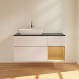 Тумба под раковину Villeroy & Boch Finion 120х50,1 см с подсветкой МДФ глянцевый белый лак/стекло черное матовое F812HFGF