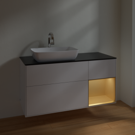 Тумба под раковину Villeroy & Boch Finion 120х50,1 см с подсветкой МДФ глянцевый белый лак/стекло черное матовое F812HFGF