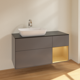 Тумба под раковину Villeroy & Boch Finion 120х50,1 см с подсветкой МДФ антрацит матовый лак/стекло черное матовое F812HFGK