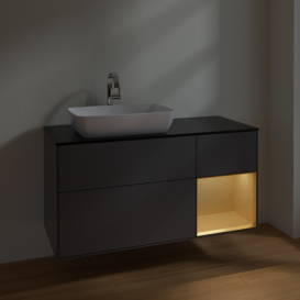 Тумба под раковину Villeroy & Boch Finion 120х50,1 см с подсветкой МДФ антрацит матовый лак/стекло черное матовое F812HFGK