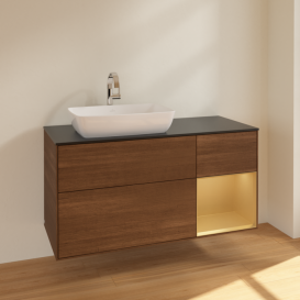 Тумба под раковину Villeroy & Boch Finion 120х50,1 см с подсветкой МДФ шпон грецкого ореха/стекло черное матовое F812HFGN