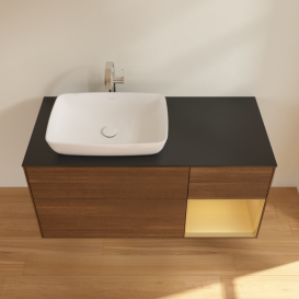 Тумба под раковину Villeroy & Boch Finion 120х50,1 см с подсветкой МДФ шпон грецкого ореха/стекло черное матовое F812HFGN