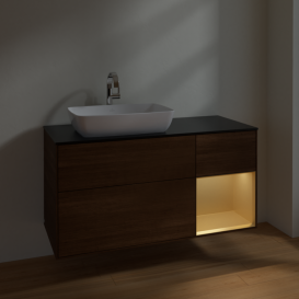 Тумба под раковину Villeroy & Boch Finion 120х50,1 см с подсветкой МДФ шпон грецкого ореха/стекло черное матовое F812HFGN