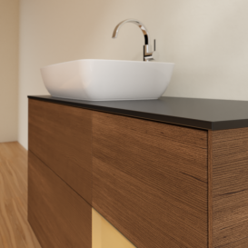 Тумба под раковину Villeroy & Boch Finion 120х50,1 см с подсветкой МДФ шпон грецкого ореха/стекло черное матовое F812HFGN