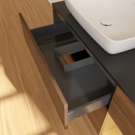 Тумба под раковину Villeroy & Boch Finion 120х50,1 см с подсветкой МДФ шпон грецкого ореха/стекло черное матовое F812HFGN