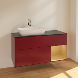 Тумба под раковину Villeroy & Boch Finion 120х50,1 см с подсветкой МДФ пион матовый лак/стекло черное матовое F812HFHB