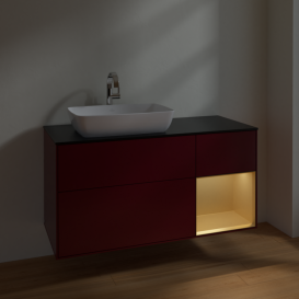 Тумба под раковину Villeroy & Boch Finion 120х50,1 см с подсветкой МДФ пион матовый лак/стекло черное матовое F812HFHB