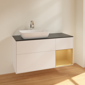 Тумба под раковину Villeroy & Boch Finion 120х50,1 см с подсветкой МДФ белый матовый лак/стекло черное матовое F812HFMT