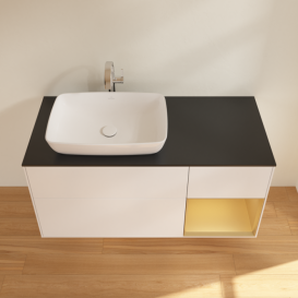 Тумба под раковину Villeroy & Boch Finion 120х50,1 см с подсветкой МДФ белый матовый лак/стекло черное матовое F812HFMT