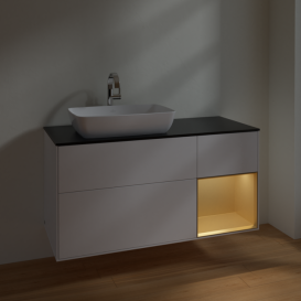 Тумба под раковину Villeroy & Boch Finion 120х50,1 см с подсветкой МДФ белый матовый лак/стекло черное матовое F812HFMT