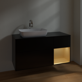 Тумба под раковину Villeroy & Boch Finion 120х50,1 см с подсветкой МДФ черный матовый лак/стекло черное матовое F812HFPD