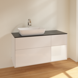 Тумба под раковину Villeroy & Boch Finion 120х50,1 см с подсветкой МДФ глянцевый белый лак/стекло черное матовое F812MTGF