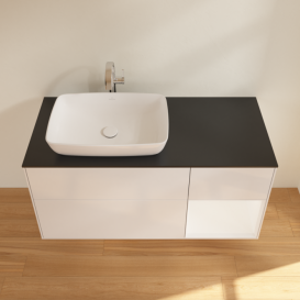 Тумба под раковину Villeroy & Boch Finion 120х50,1 см с подсветкой МДФ глянцевый белый лак/стекло черное матовое F812MTGF
